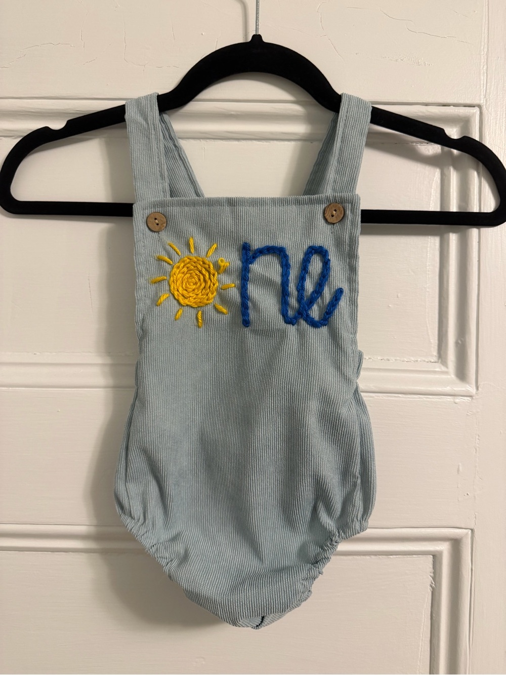 Baby Boy First Birthday Outfit Light Blue One-Piece Romper with sun